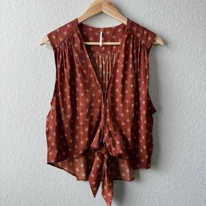 Free People Terracotta Sleeveless Blouse with Tie-Front